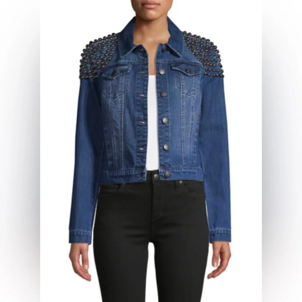 Studded Denim Trucker Jacket Size Medium - Picture 1 of 10
